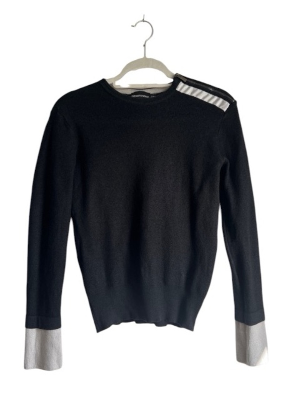 Emporio Armani Dark Gray Wool Crewneck Sweater Contrast Cuffs Slim /XS